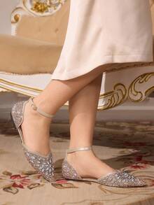 CUCCOO TILAWA 女士尖头水钻装饰搭扣设计时尚优雅平底鞋 - 香檳色 - 查看 6