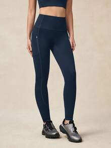 OutZeal Women Tummy Control Sweat Wicking Non Front Seam Zip Pocket Outdoor Legging Hiking Camping - Navy Blue - View 9