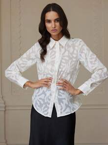 Aveloria Modichic 无需内衣的透明纽扣衬衫，优雅商务休闲女式衬衫 - 奶油色 - 查看 3