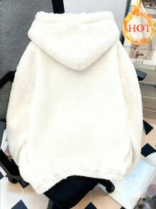 Resyla 热销款式，甜美樱桃刺绣图案毛绒连帽卫衣，适合日常购物、约会和上学穿着，秋冬季保暖可爱。 - 白色 - 查看 2