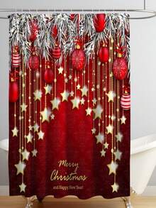 Bộ 4 món trang trí phòng tắm đa năng chủ đề Giáng sinh gồm rèm tắm, 12 móc treo, thảm chống trượt, thảm chữ U và nắp bồn cầu tròn, bộ phụ kiện phòng tắm phù hợp cho mọi không gian. - Nhiều màu - Xem 2