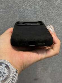 SHEIN Basic living Ốp lưng điện thoại giả da cao cấp, chất liệu flannel, tương thích với iPhone 17 Pro Max, 17Pro, 17Air, 17, 16, 15, 14, 13, 12 Pro Max, chống sốc và mềm mại. - màu đen - Xem 2