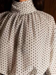 Modelyn Polka Dot High Neck Long Sleeve Fashionable Blouse For Women - White - View 6