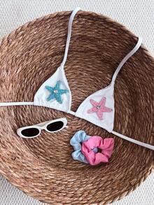 Swim Mod Áo bikini nữ kiểu dáng thường ngày in hình sao biển, thích hợp cho kỳ nghỉ biển. - trắng - Xem 3