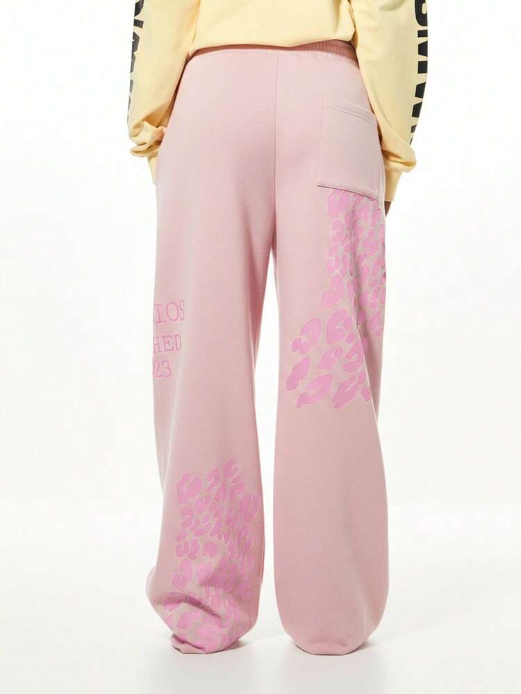 SUMWON WOMEN Oversized Animal Print Joggers With Text Graphics
