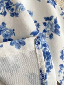 SHEIN Áo sơ mi dài tay họa tiết hoa cho bé gái, viền ren rỗng, ve áo lớn, kiểu dáng đồng quê cổ điển. - Màu xanh lam - Xem 8