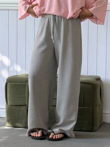 DAZY Tween Girls Knitted Striped Pajama Pants, Loungewear - Apricot - View 3