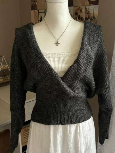 Lalippa Women's Casual Versatile Solid Color Wrap Knit Sweater, Autumn/Winter