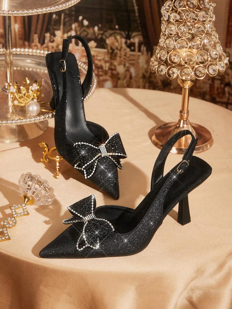 CUCCOO TILAWA Sandali con tacco alto alla moda e luccicanti con strass per donne, scarpe da banchetto e festa, scarpe da donna lucenti - nero - Visualizzare 1