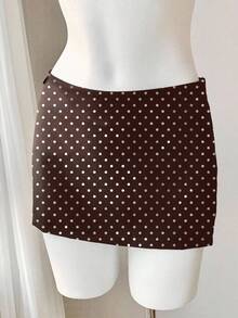 Comfortcana 女士波点时尚百搭假日派对迷你裙 - 棕色 - 查看 3