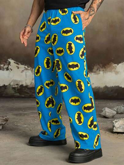 BATMAN X SHEIN 男士休闲日常蝙蝠印花斜插口袋运动裤