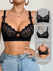 DesireSculpt 1 pieza Sujetador inalámbrico de encaje y parches para mujer - Negro - Ver 4