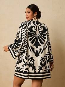 Travachic 大码女士热带印花宽松落肩罩衫，泳衣罩衫，沙滩和服，新年，感恩节，圣诞节，沙滩，女士沙滩装，沙滩套装，女士沙滩时尚，女士沙滩时尚 - 彩色 - 查看 2