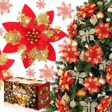 10/20/30PCS Poinsettia Christmas Decorative Flowers (With Clips) – Artificial Red/Gold/Silver Glittery Flowers, Perfect For Christmas Tree/Wreath/DIY Garland/New Year/Wedding/Party Decorations Glittery Poinsettia Christmas Ornaments (1-30PCS, With Clips) – Artificial Red/Gold/Silver Flowers, Ideal For - Red Gold - View 9