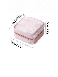 Suede Zipper Jewelry Box, Portable Travel Jewelry Case - Pink - View 4