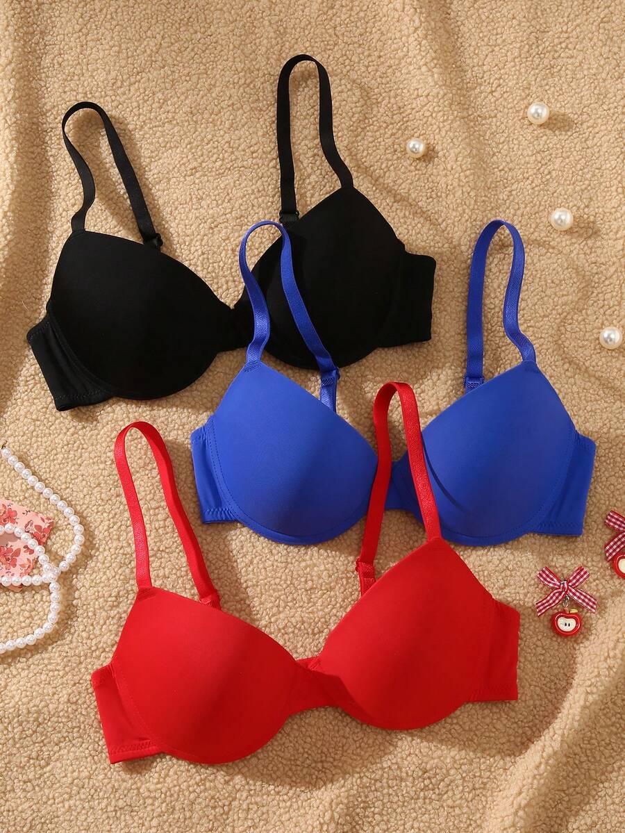Set de 3 sujetadores con aros de diseño simple y unicolor para uso diario de mujeres - Multicolor - Ver 1