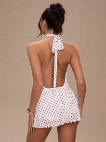SHEIN BAE Gaun Tanpa Lengan Motif Titik Bulat untuk Wanita - Red and White - View 2