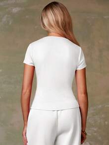 Athîral 女士休闲白色短袖单排扣衬衫，休闲白色上衣，女士短袖衬衫，春季女装，春假，夏季女装，夏季女装，春季女装，沙滩装，女士休闲衬衫，女士度假装，白色上衣 - 白色 - 查看 2