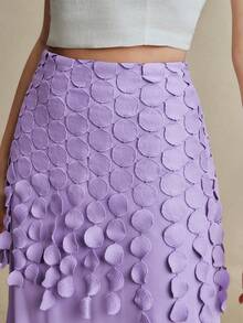 Anewsta 薰衣草色蕾丝流苏边半身裙，优雅派对半身裙，女士春夏款 - 淡紫色 - 查看 5