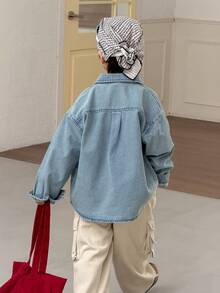 DAZY Tween Boys' Fashionable Drop Shoulder Long Sleeve Button-Up Denim Shirt