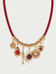 Glisma Women Pendant Necklaces,Old Money,Outfits,Charm Necklace,Classy,Metallic/Texture,Gemstone,Elegant,Fall/Autumn/Winter,Premium,For Mom/Women/Girl/Mother,Vintage,Gold,Cross - Mix Colors - View 2