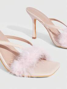 CUCCOO SZL Women's Fashionable & Elegant Faux Fur Decorated Heeled Sandals