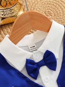 3pcs Baby Boy Spring Middle Eastern Style Contrast Color Bow Tie Shirt + Navy Vest + Knit Pants With Floral Hem Decoration Outfit Set Royal Blue Baby Boy Baby Boy Party Wear Royal Blue Vest Baby Nice Wedding Outfit Baby Boy Baby Boy Arab Dressرمضان  قرقيعان  فستان العيد  الملابس التقليدية العربية - Green - View 5