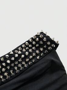 ROMWE Y2K Spring/Summer Women's Fashion Street Punk Rivet Decor Halter Top - Black - View 5