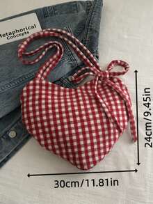 Joivida 1 件装可爱爱心图案多功能帆布格子包女韩版大容量斜挎包学生上学上课休闲日常使用艺术感十足的单肩包必备潮流时尚配饰 - 彩色 - 查看 2