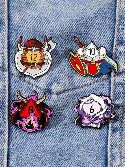 Zazumi Cute Cartoon Warrior Paladin Magical Series Dice Emblem Zinc Alloy Enamel Badge For Backpack Cosplay Collection Gift Anime Fans LARP Accessories Party Favor