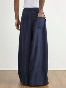 TOKVUE Men's Casual Loose Fit Striped Pants With Pockets - Navy Blue - View 2