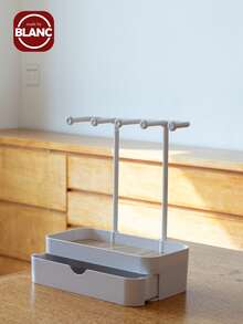 1 Soporte para exhibición de joyas con caja de cajón para aretes, collares y almacenamiento de joyas, con base de madera, caja de almacenamiento para el escritorio y estante de almacenamiento colgante multifuncional. Soporte colgante de almacenamiento de joyas adecuado para collares, pulseras, aretes, anillos y relojes, con ganchos incluidos. Disponible en una o dos capas. Necesidad de verano para organizador de almacenamiento de regalo de mujer para viajes - Multicolor - Ver 2
