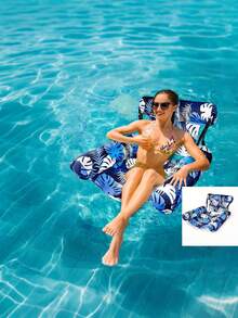 1pc Floating Pool Lounge Chair, Adult Inflatable Pool Hammock Chair, Pool Floating Bed Chair, Floating Pool Sofa With Blue Floral Pattern, Suitable For Summer Pool Party - Multicolor - View 5