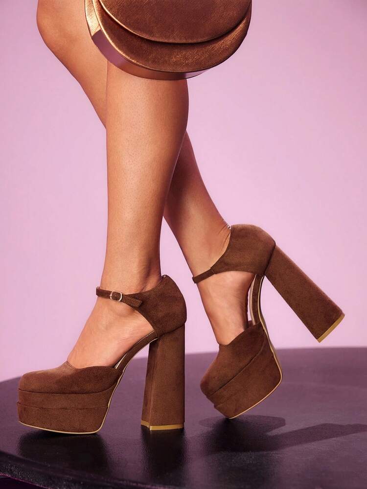 CUCCOO LuxiPop Women's Thick Sole Fashionable Buckle Design High Heel Shoes, Suitable For Party Occasions