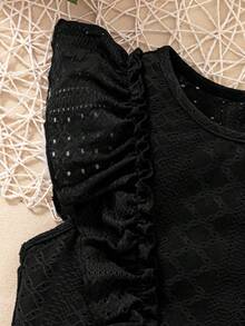 Top de punto jacquard elegante y linda para niña preadolescente, adecuada para vacaciones, ocio y uso diario - Negro - Ver 4