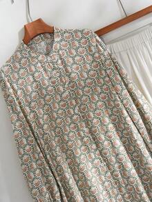 Rusticease 女士休闲度假印花长袖上衣和裤子两件套，秋季女士优雅印花长袖宽松连衣裙两件套，女士优雅度假印花连衣裙长袖连衣裙田园风连衣裙两件套印花长裙白色阔腿裤 - 彩色 - 查看 6