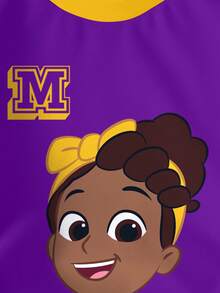 Blippi X SHEIN 女童休闲撞色滚边卡通图案圆领卫衣，秋季 - 白色 - 查看 6