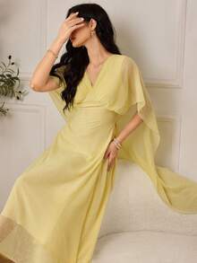 Modelyn Women's Sleeveless Waist Cinching Draped Midi Dress - Light Yellow - View 4