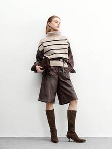 CUCCOO BIZCHIC Bottes mi-mollet à talon haut à bout pointu polyvalentes pour femmes - Tabac - Voir 2