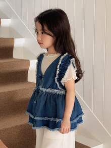 DAZY Top fără mâneci din denim spălat, casual, pentru fete tinere, de vară - Albastru - Vizualizare 4