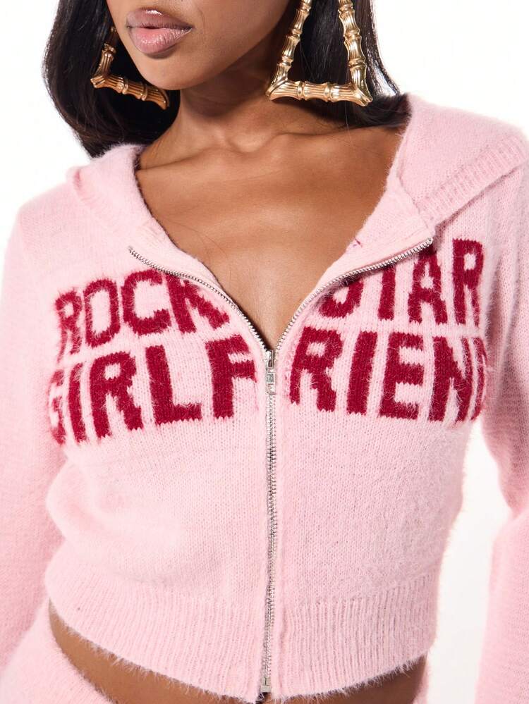 Hooded Cardigan With Star Friend Text