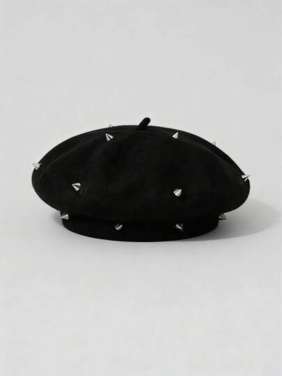 Grunge Punk 1 Stück Punk-Stil kreisförmige Cut Out Nieten Barett Mütze, Y2K runder Anhänger Schirmmütze, tägliches personalisiertes Modeaccessoire