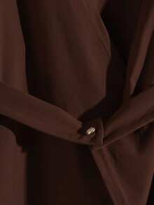 Franclia 女士纯色长袖不对称下摆上衣和喇叭裤优雅两件套 - 棕色 - 查看 6