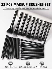 Bộ cọ trang điểm 32/35 món cao cấp, lông tổng hợp, dùng để tán phấn mắt và các loại mỹ phẩm khác. - màu đen - Xem 12