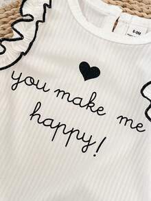 SHEIN Playful Pals 两件套女婴圆领无袖背心，印有英文字母，搭配格子短裤，休闲可爱复古套装，适合夏季日常外出或旅行。 - 黑與白 - 查看 5