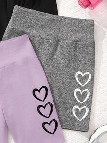 3pcs/Set Tween Girls' Casual Minimalist Heart Pattern Mid-Length Leggings, Suitable For Spring/Summer - Multicolor - View 4