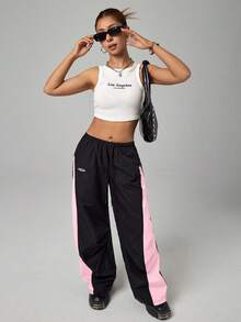 SHEIN PETITE Women's Colorblock Casual Sports Pants - Multicolor - View 7