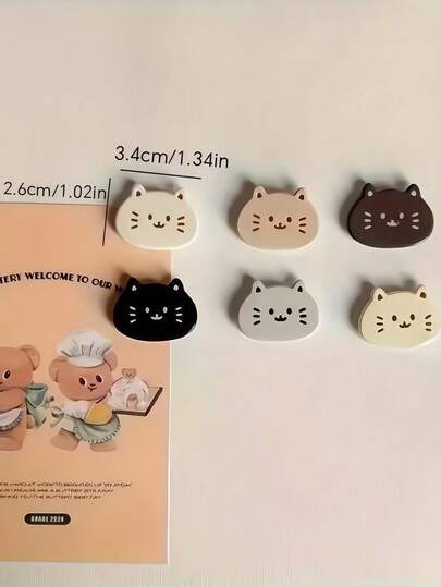 Joivida 6件套可爱猫咪卡通冰箱贴套装 厨房装饰 照片展示 适用于家庭办公室冰箱白板磁性贴纸装饰用品