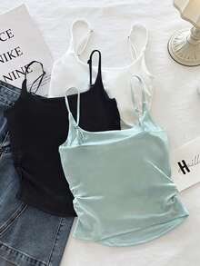 Resyla 3pcs Women Casual Solid Color Camisole Set - Multicolor - View 2