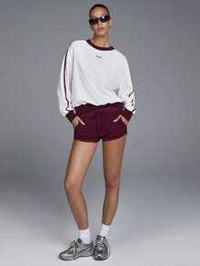 Menodora SHEIN Sport 女士字母印花圆领落肩长袖休闲宽松卫衣 - 彩色 - 查看 1